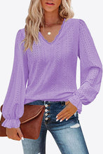 Load image into Gallery viewer, Eyelet V-Neck Flounce Sleeve Blouse
