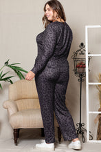 Load image into Gallery viewer, Plus Size Leopard Print V-Neck and Slim Fit Pants Lounge Set
