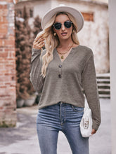 Load image into Gallery viewer, Buttoned Notched Neck Long Sleeve Top
