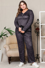 Load image into Gallery viewer, Plus Size Leopard Print V-Neck and Slim Fit Pants Lounge Set
