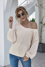 Load image into Gallery viewer, Boat Neck Waffle-Knit Lantern Sleeve Blouse with Pocket
