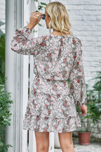 Load image into Gallery viewer, Floral Frill Trim Puff Sleeve Notched Neck Dress
