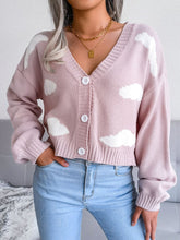 Load image into Gallery viewer, Cloud Print Button Down Ribbed Trim Cardigan
