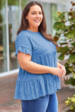 Load image into Gallery viewer, Plus Size Eyelet Round Neck Short Sleeve Blouse
