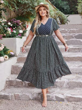 Load image into Gallery viewer, Plus Size Printed V-Neck Flutter Sleeve Midi Dress
