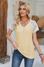 Load image into Gallery viewer, Eyelet V-Neck Lace Short Sleeve T-Shirt
