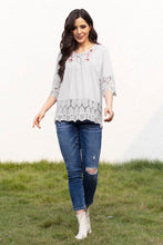 Load image into Gallery viewer, Tie Neck Lace Detail Half Sleeve Blouse
