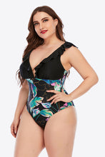 Load image into Gallery viewer, Plus Size Printed Ruffled Deep V One-Piece Swimsuit
