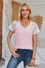 Load image into Gallery viewer, Eyelet V-Neck Lace Short Sleeve T-Shirt
