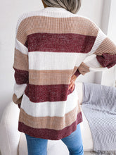 Load image into Gallery viewer, Striped Rib-Knit Open Front Longline Cardigan
