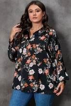 Load image into Gallery viewer, Plus Size Printed Johnny Collar Long Sleeve Blouse
