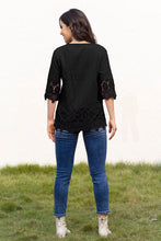 Load image into Gallery viewer, Tie Neck Lace Detail Half Sleeve Blouse
