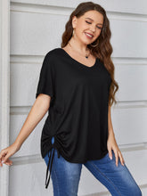 Load image into Gallery viewer, Plus Size Drawstring V-Neck Short Sleeve Blouse
