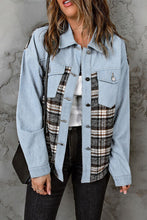 Load image into Gallery viewer, Plaid Pocketed Button Up Denim Jacket
