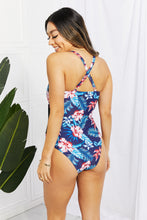 Load image into Gallery viewer, Floral Crisscross Spliced Mesh One-Piece Swimsuit
