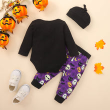 Load image into Gallery viewer, MY FIRST HALLOWEEN Graphic Round Neck Bodysuit and Printed Long Pants Set
