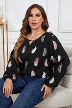 Load image into Gallery viewer, Melo Apparel Plus Size Printed Round Neck Long Sleeve Cutout Blouse
