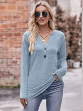 Load image into Gallery viewer, Buttoned Notched Neck Long Sleeve Top
