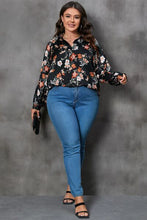 Load image into Gallery viewer, Plus Size Printed Johnny Collar Long Sleeve Blouse
