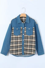 Load image into Gallery viewer, Plaid Pocketed Button Up Denim Jacket
