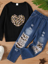Load image into Gallery viewer, Leopard Heart Graphic Top and Pants Set
