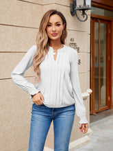 Load image into Gallery viewer, Pleated Notched Neck Flounce Sleeve Blouse

