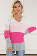 Load image into Gallery viewer, Color Block V-Neck Dropped Shoulder Sweater
