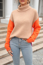 Load image into Gallery viewer, Color Block Turtleneck Slit Sweater
