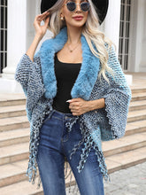 Load image into Gallery viewer, Color Block Open Front Fringe Hem Poncho
