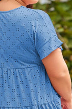 Load image into Gallery viewer, Plus Size Eyelet Round Neck Short Sleeve Blouse
