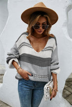 Load image into Gallery viewer, Color Block V-Neck Dropped Shoulder Sweater
