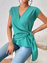 Load image into Gallery viewer, Tied Surplice Neck Short Sleeve Blouse
