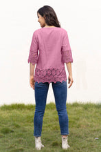 Load image into Gallery viewer, Tie Neck Lace Detail Half Sleeve Blouse
