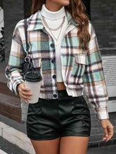 Load image into Gallery viewer, Plaid Collared Neck Button Down Jacket
