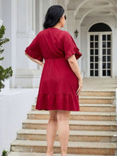 Load image into Gallery viewer, Plus Size Ruched Surplice Flounce Sleeve Mini Dress
