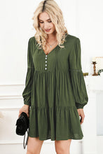 Load image into Gallery viewer, Tie Neck Long Sleeve Tiered Dress

