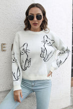 Load image into Gallery viewer, Cat Pattern Round Neck Long Sleeve Pullover Sweater
