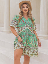 Load image into Gallery viewer, Plus Size Printed V-Neck Short Sleeve Mini Dress
