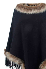 Load image into Gallery viewer, Faux Fur Trim Fringed Poncho
