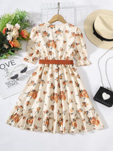 Load image into Gallery viewer, Girls Floral Tied Puff Sleeve Dress
