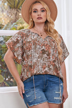 Load image into Gallery viewer, Plus Size Floral Tie Neck Short Sleeve Blouse
