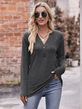 Load image into Gallery viewer, Buttoned Notched Neck Long Sleeve Top
