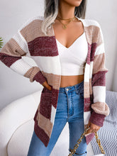 Load image into Gallery viewer, Striped Rib-Knit Open Front Longline Cardigan
