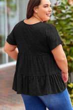 Load image into Gallery viewer, Plus Size Eyelet Round Neck Short Sleeve Blouse
