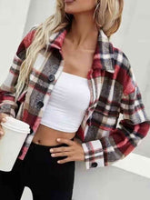 Load image into Gallery viewer, Plaid Collared Neck Button Down Jacket
