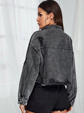 Load image into Gallery viewer, Dropped Shoulder Collared Neck Denim Jacket
