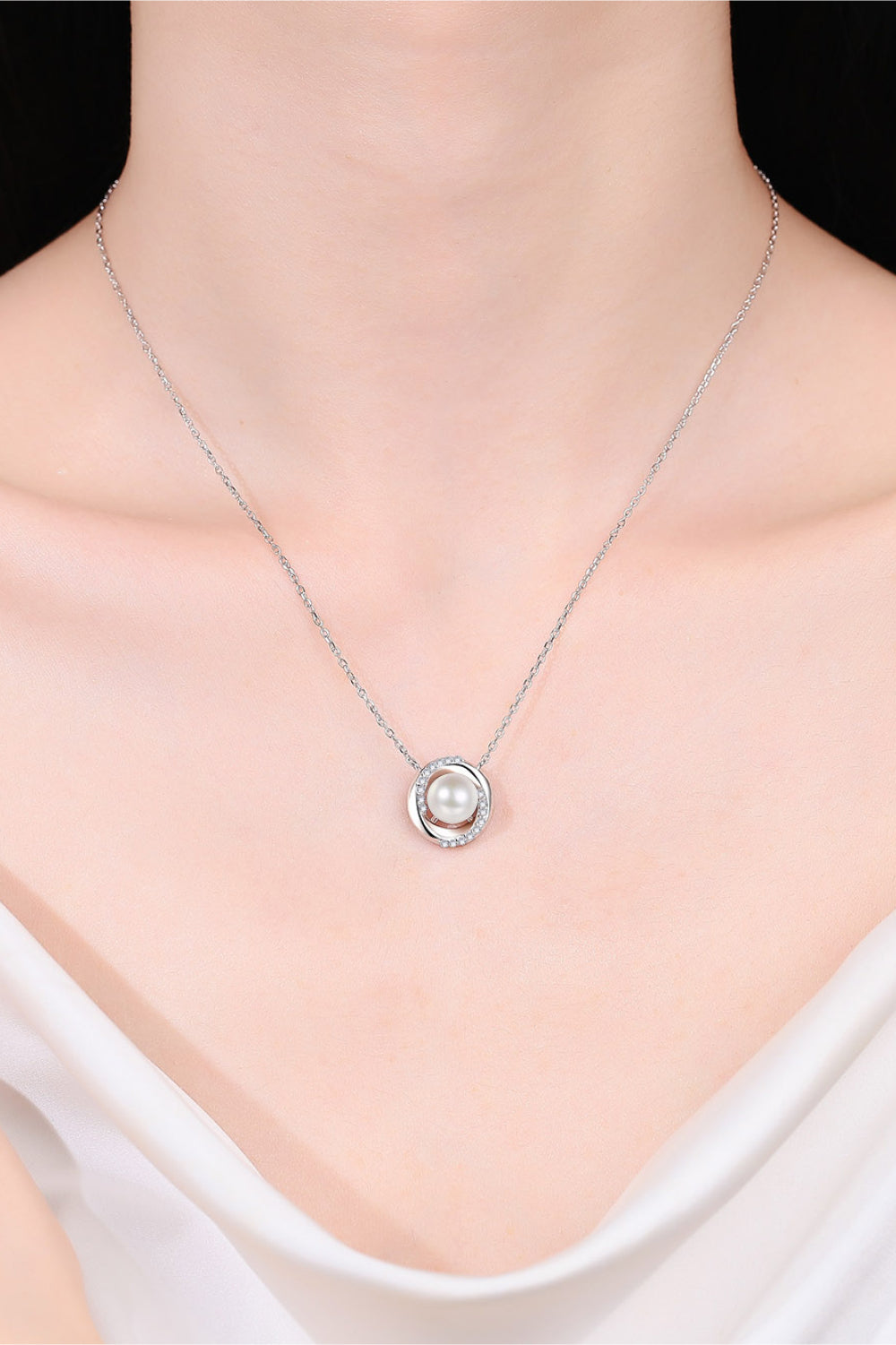 Moissanite Pearl Rhodium-Plated Necklace