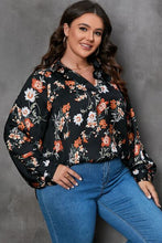 Load image into Gallery viewer, Plus Size Printed Johnny Collar Long Sleeve Blouse
