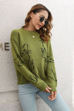 Load image into Gallery viewer, Cat Pattern Round Neck Long Sleeve Pullover Sweater
