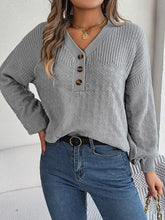 Load image into Gallery viewer, Half Button V-Neck Long Sleeve Sweater
